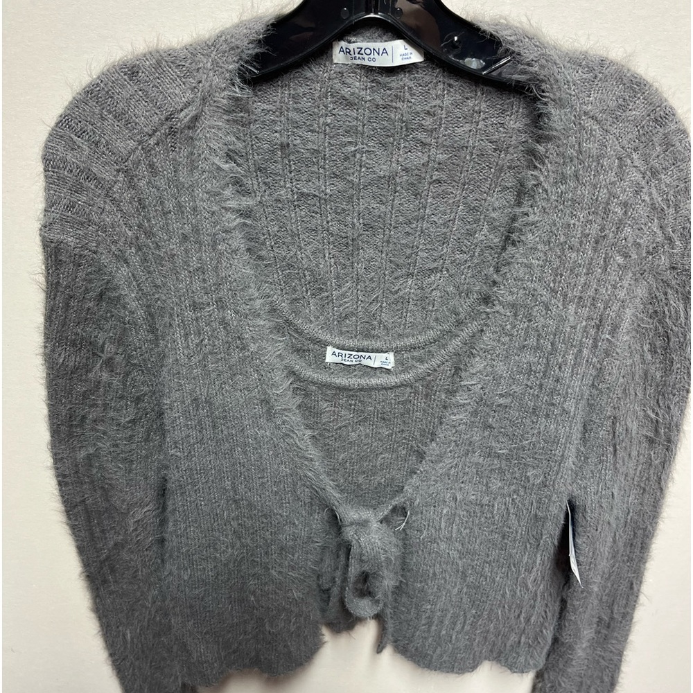 Two piece faux angora, grey, Arizona sweater NWT